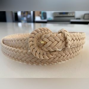 Vintage Cream/Off-White Braided Woven Skinny Belt - Size L/XL